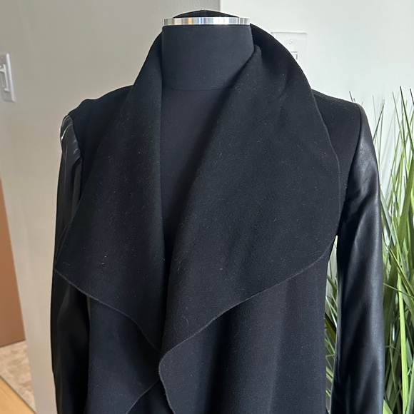 Zara Black Waterfall Coat Cardigan with faux leather sleeves - Medium - Picture 4 of 11